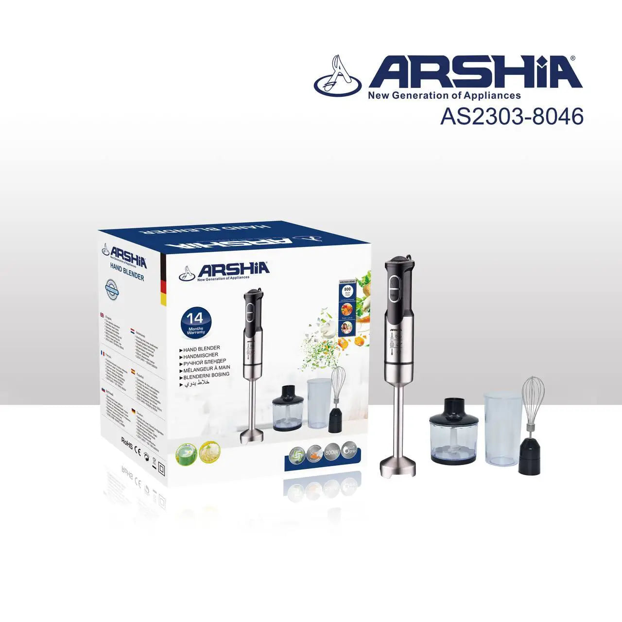 Arshia Hand Blender 800W - AS2303-8046 - 1x3 ارشيا هاند بليندر
