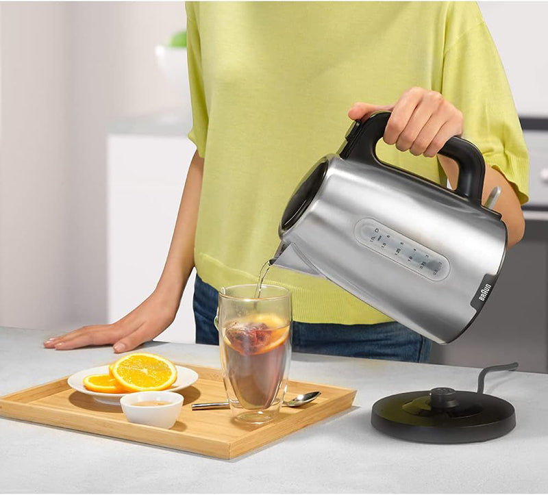Braun PurShine Water Kettle, 2200 Watts, 1.7L Capacity, Stainless Steel/Black – WK 1500 Black غلاية مياه بور شاين بقدرة 2200 وات وسعة 1.7 لتر من براون