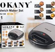 Sokany Sandwich Maker, 8 Plates, 800 Watt, Black - SK-140 ساندوتش ميكر سوكاني 8 في 1 – 800 وات بضمان المغربي