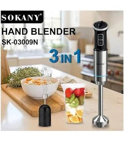 Sokany Hand Blender 1100W – 3 Pieces-SK-03009N هاند بلندر سوكاني 1100وات 3قطع بضمان المغربي