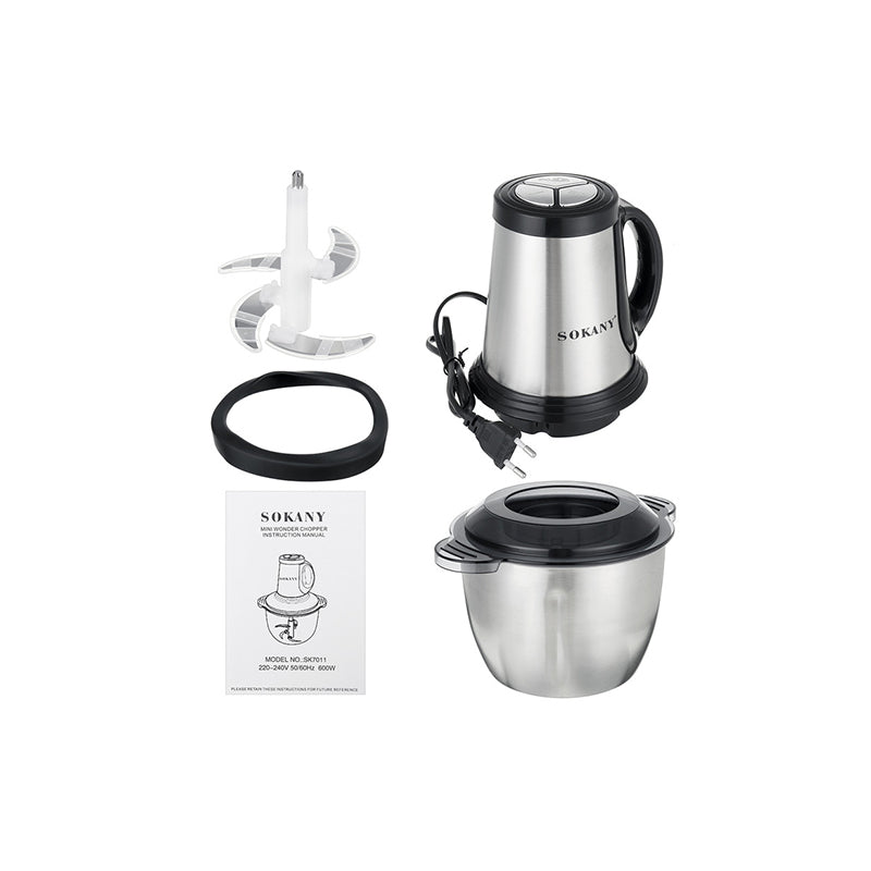 Sokany Food Processor, 500 W , 3 L , Stainless Steel, sk-7011 سوكانى كبة و محضر طعام
