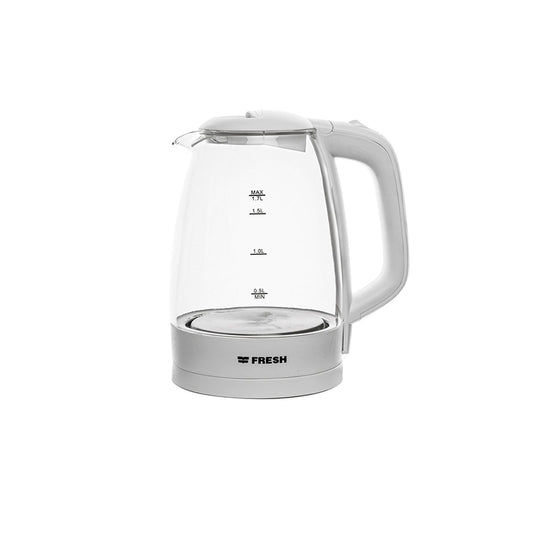 Fresh Kettle - 1.7 Liters Glass LED - White غلاية مياه فريش زجاجيه 1.7 لتر ابيض