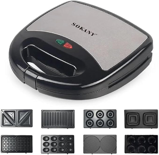 Sokany Sandwich Maker, 8 Plates, 800 Watt, Black - SK-140 ساندوتش ميكر سوكاني 8 في 1 – 800 وات بضمان المغربي