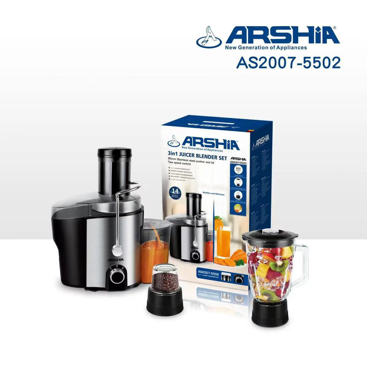 Arshia 3 in 1 Juicer Blender Set 800W AS2007-5502  ارشيا عصارة فواكه