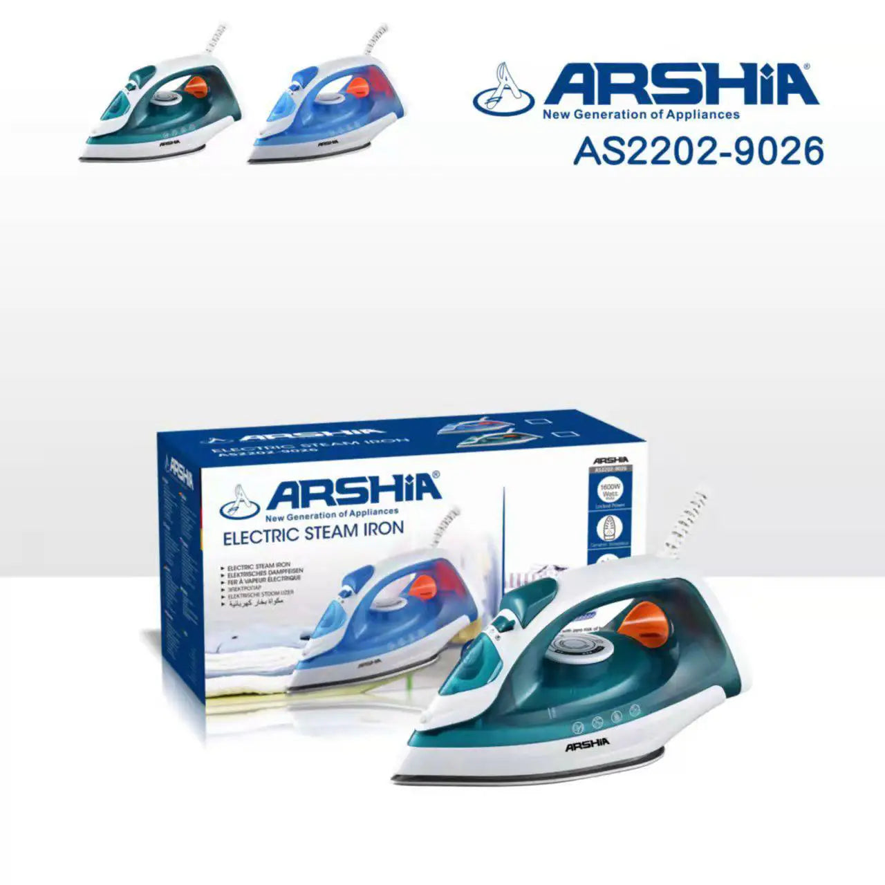 Arshia Electric Steam Iron 1600W AS2202-9026   ارشيا مكواة بخار