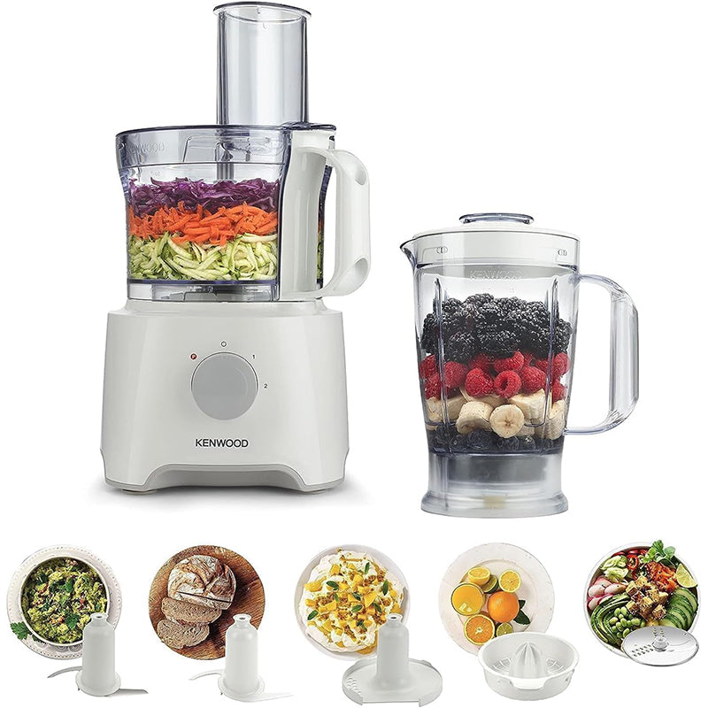 Kenwood Multipro Compact Food Processor, 800 Watt, 2.1 Liter, White - FDP303 محضر طعام كينوود مالتي برو كومباكت، 800 واط، سعة 2.1 لتر