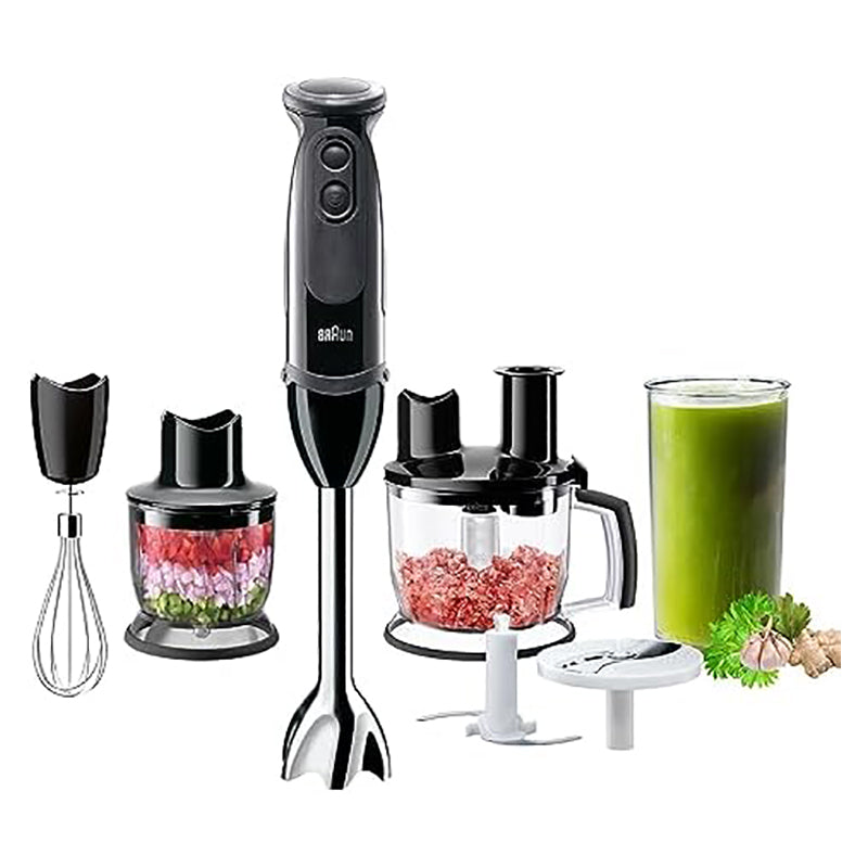 Braun Multiquick 5 Hand Blender MQ5285 BK 1000 Watts, 21 Speeds, 1.5 L Food Processor, and Chopper  خلاط يدوي مالتي كويك 5 من بروان، 1000 وات