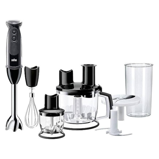 Braun Multiquick 5 Hand Blender MQ5285 BK 1000 Watts, 21 Speeds, 1.5 L Food Processor, and Chopper  خلاط يدوي مالتي كويك 5 من بروان، 1000 وات