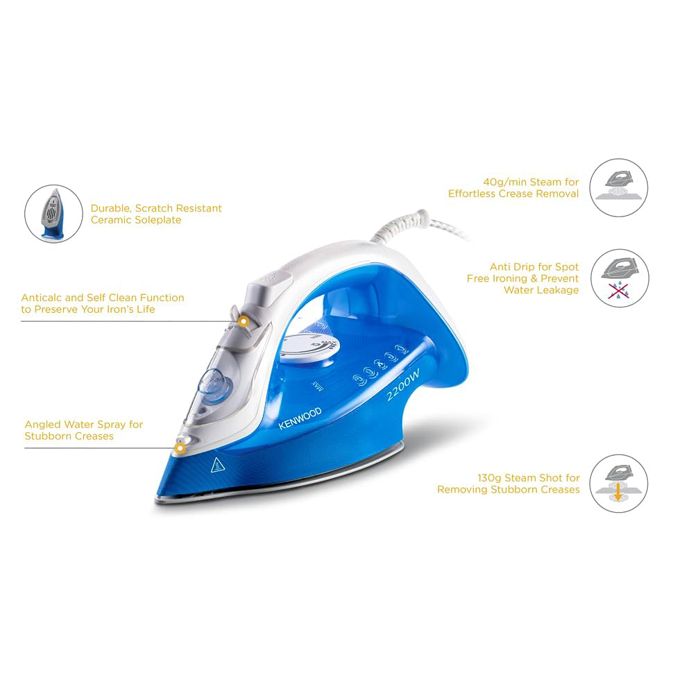 Kenwood Steam Iron, 2200 Watt, White Blue - STP60.000WB مكواة بخار كينوود، 2200 وات