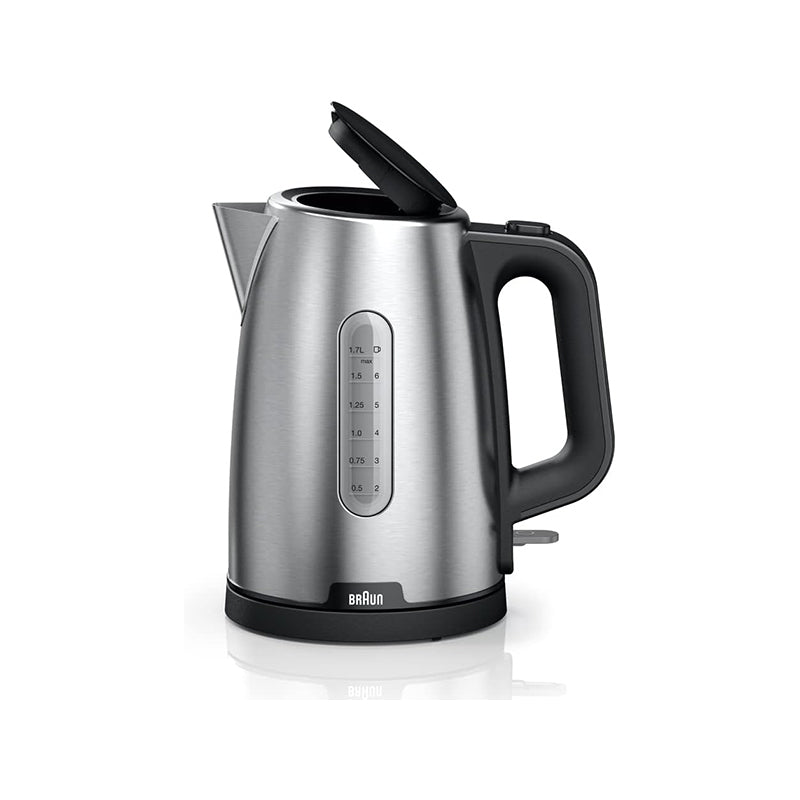 Braun PurShine Water Kettle, 2200 Watts, 1.7L Capacity, Stainless Steel/Black –   WK 1500 Black غلاية مياه بور شاين بقدرة 2200 وات وسعة 1.7 لتر من براون