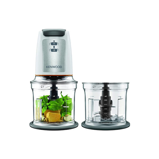 Kenwood Chopper with Attachments, 500 Watt, 500ml, Silver and White - CHP61.100WH كبة كينود بالملحقات، 500 وات، 500 مل، فضي وابيض