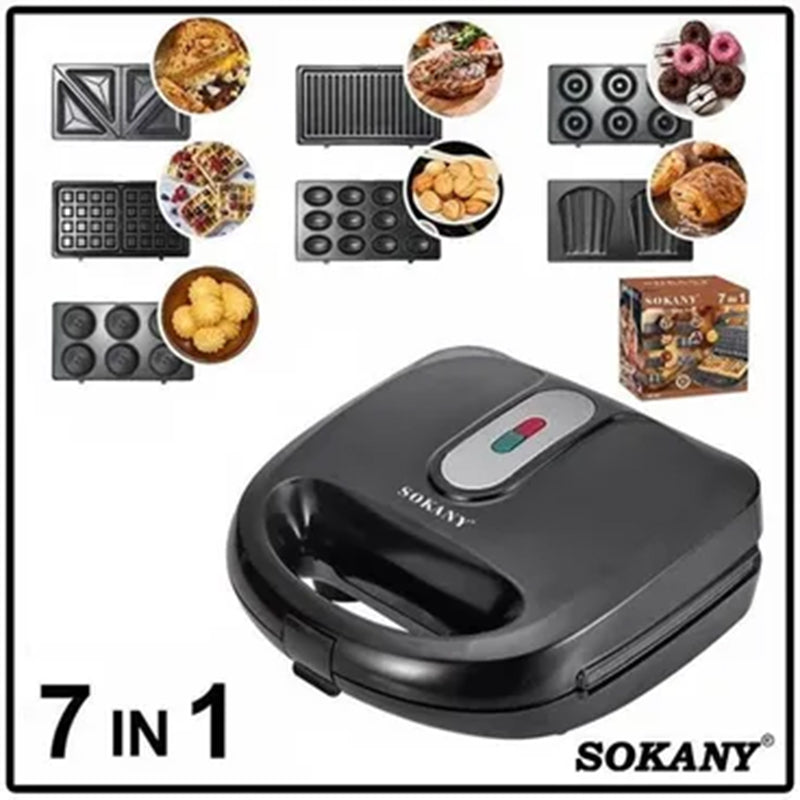 Sokany 7 in 1 Sandwich Maker Set, 750 Watt, Black - SK-907 سوكانى صانع سندويتشات